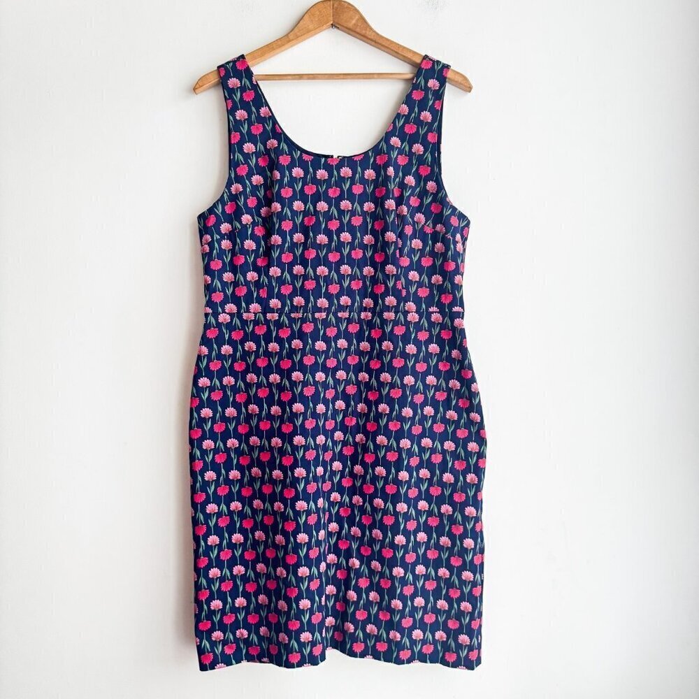 J.Crew Navy Blue Pink Floral Sheath Dress Sleeveless 14